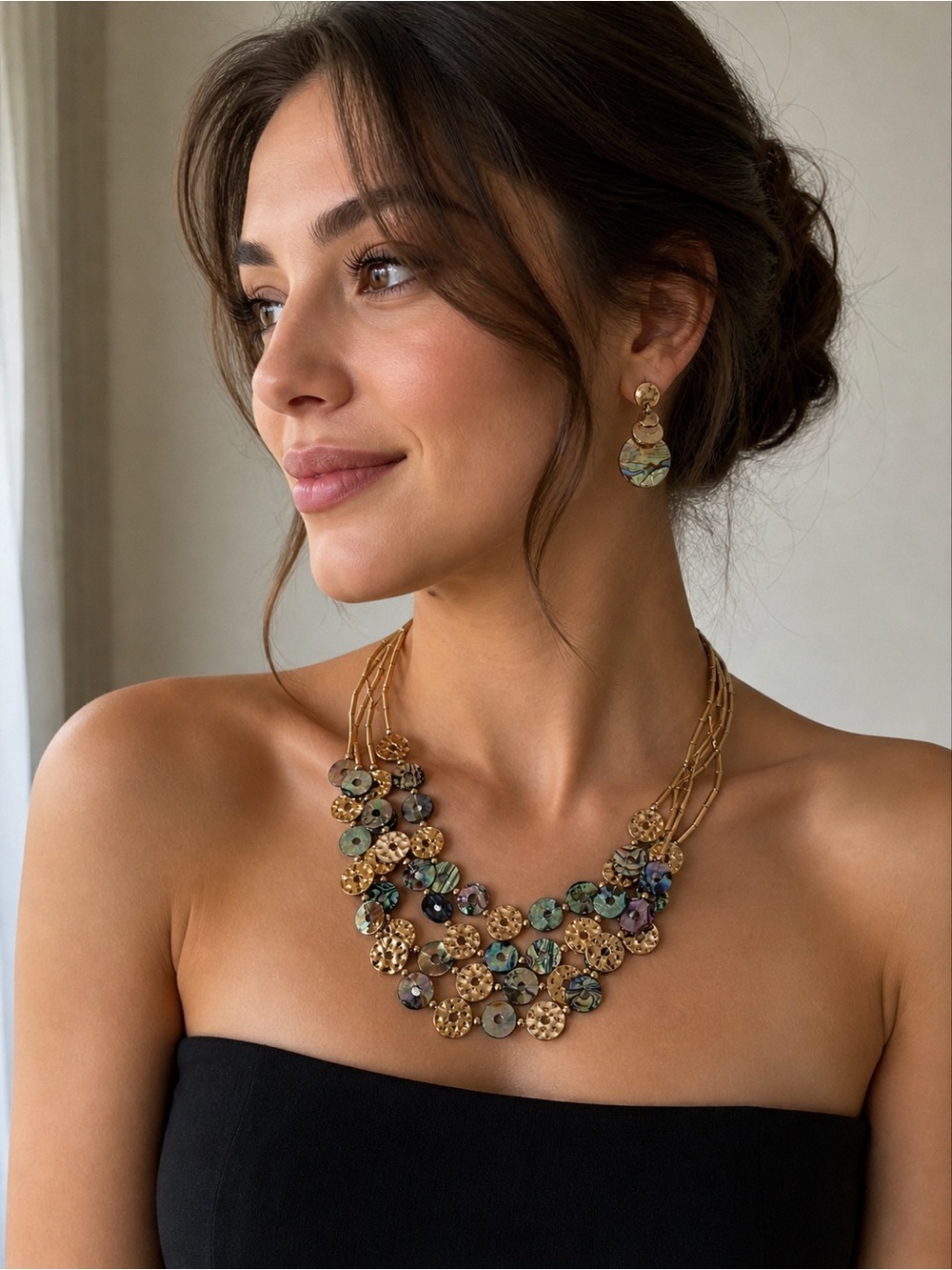 Gold-Tone Multicolor Disc Statement Necklace and Earrings Set - Picture 3 of 3